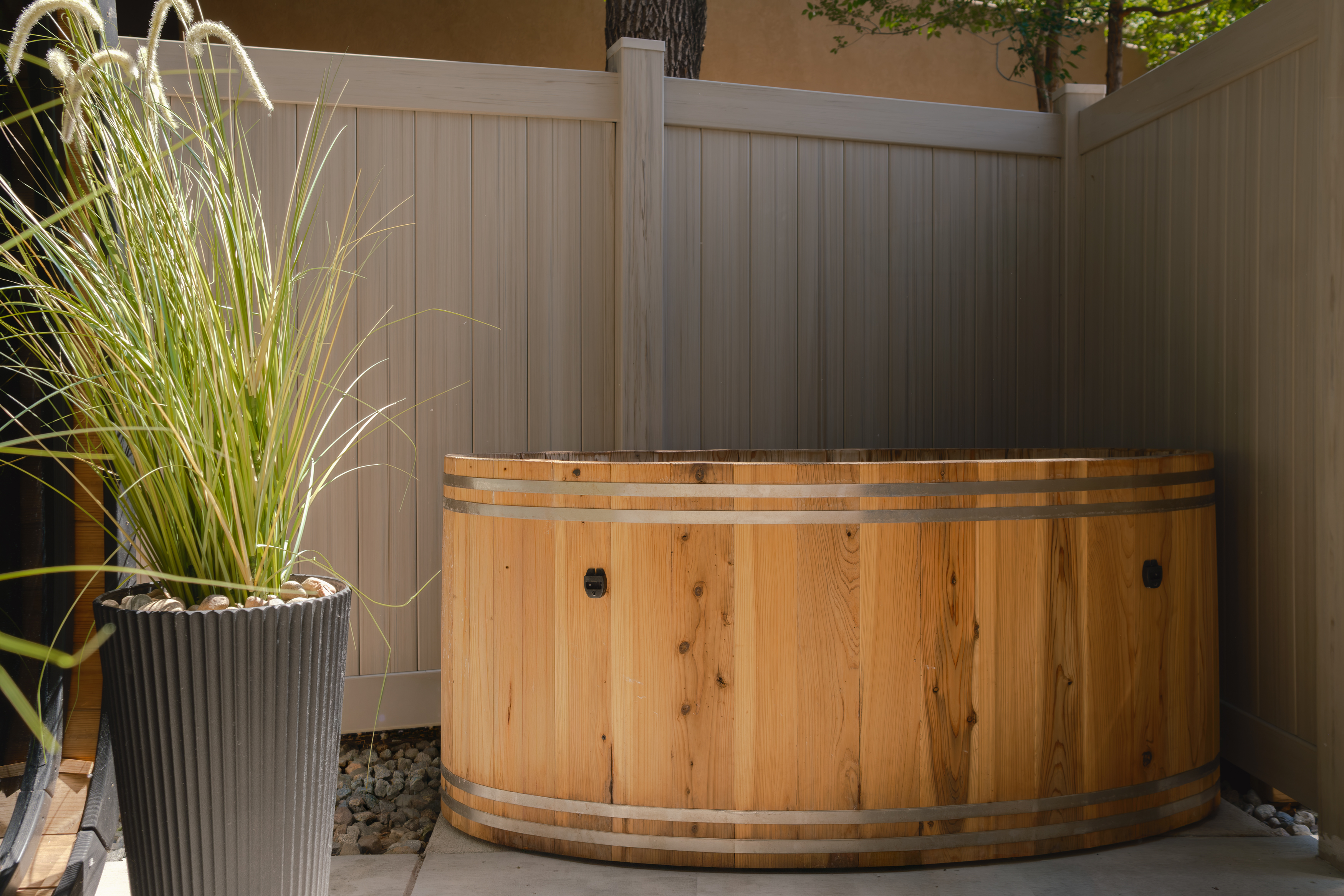 Cedar cold plunge tub at The Outrider Hotel