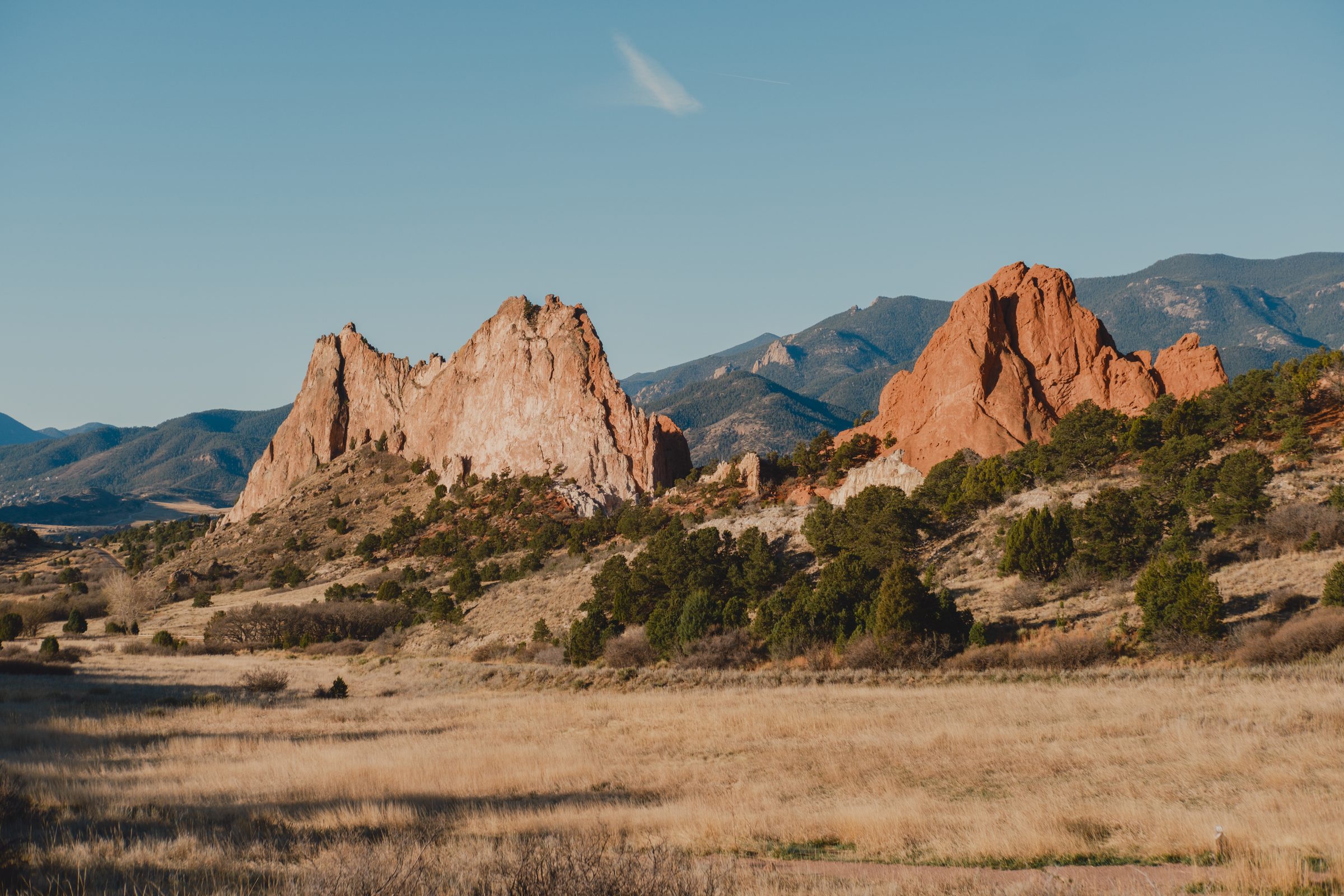 Garden of the Gods formations with the Front Range beyond, minutes from The Outrider Hotel