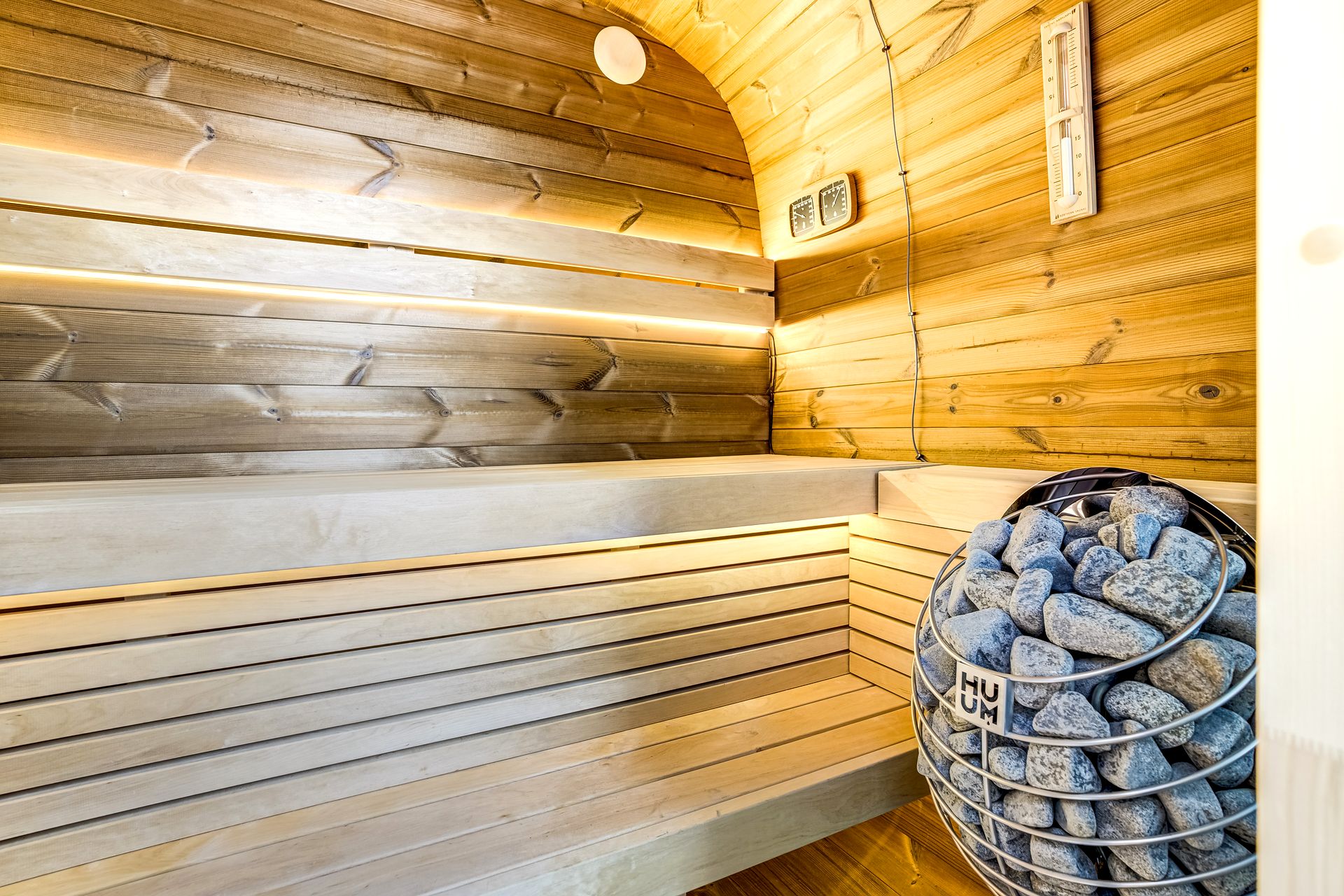 Finnish dry sauna interior at The Outrider Hotel